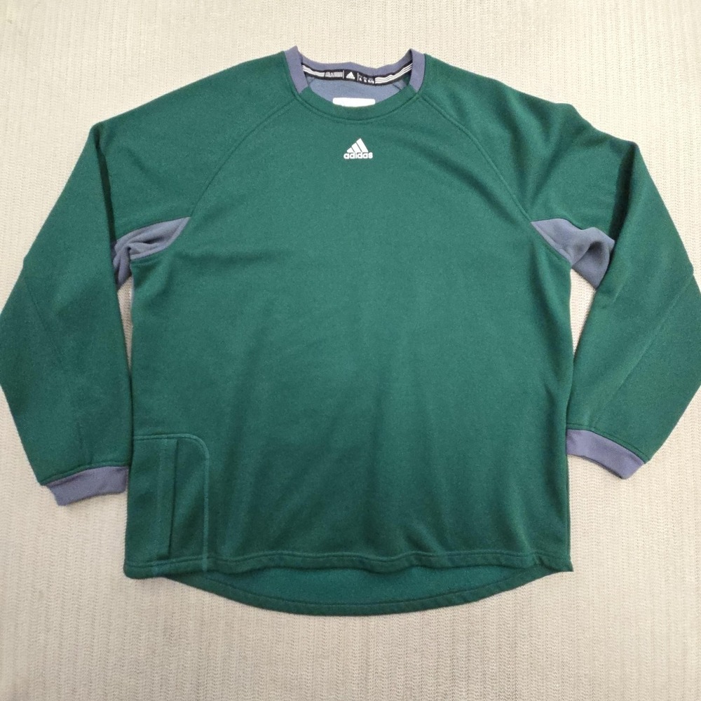Adidas Sweatshirt Mens XL Green Gray Logo Crewneck Fleece Pullover Pocket Active - Picture 2 of 10